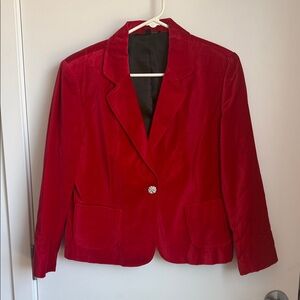Vintage Red Velvet Single-Button Women’s Blazer Jacket
